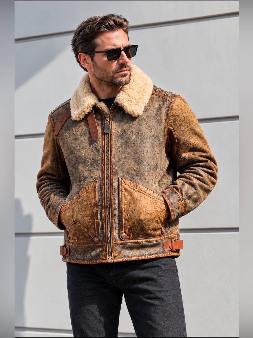 Polo Ralph Lauren Leather-Trim Shearling Flight Jacket Men’s Size M